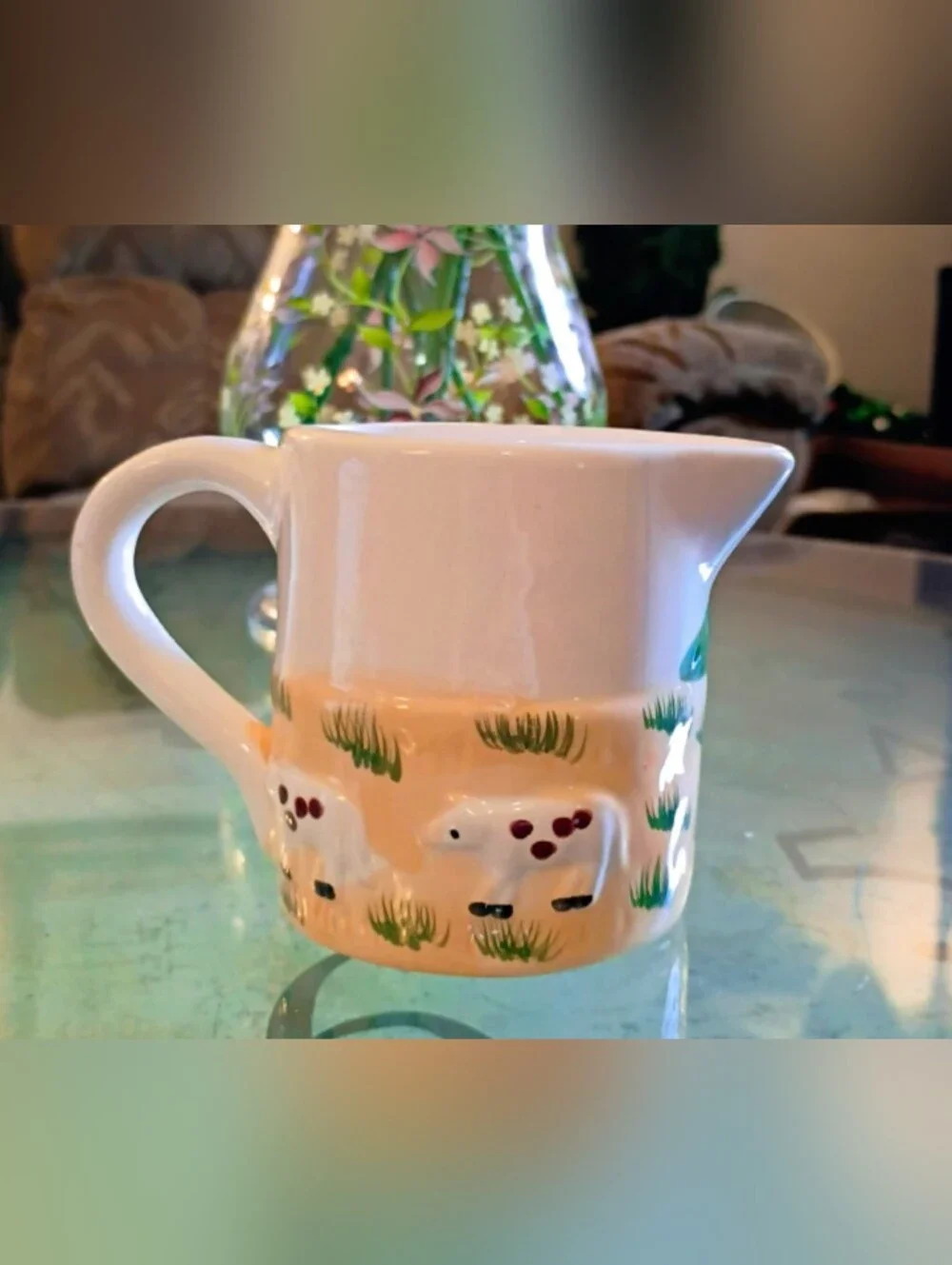 Vintage Ceramic Farmhouse w/Cows Creamer and Sugar Bowl Set